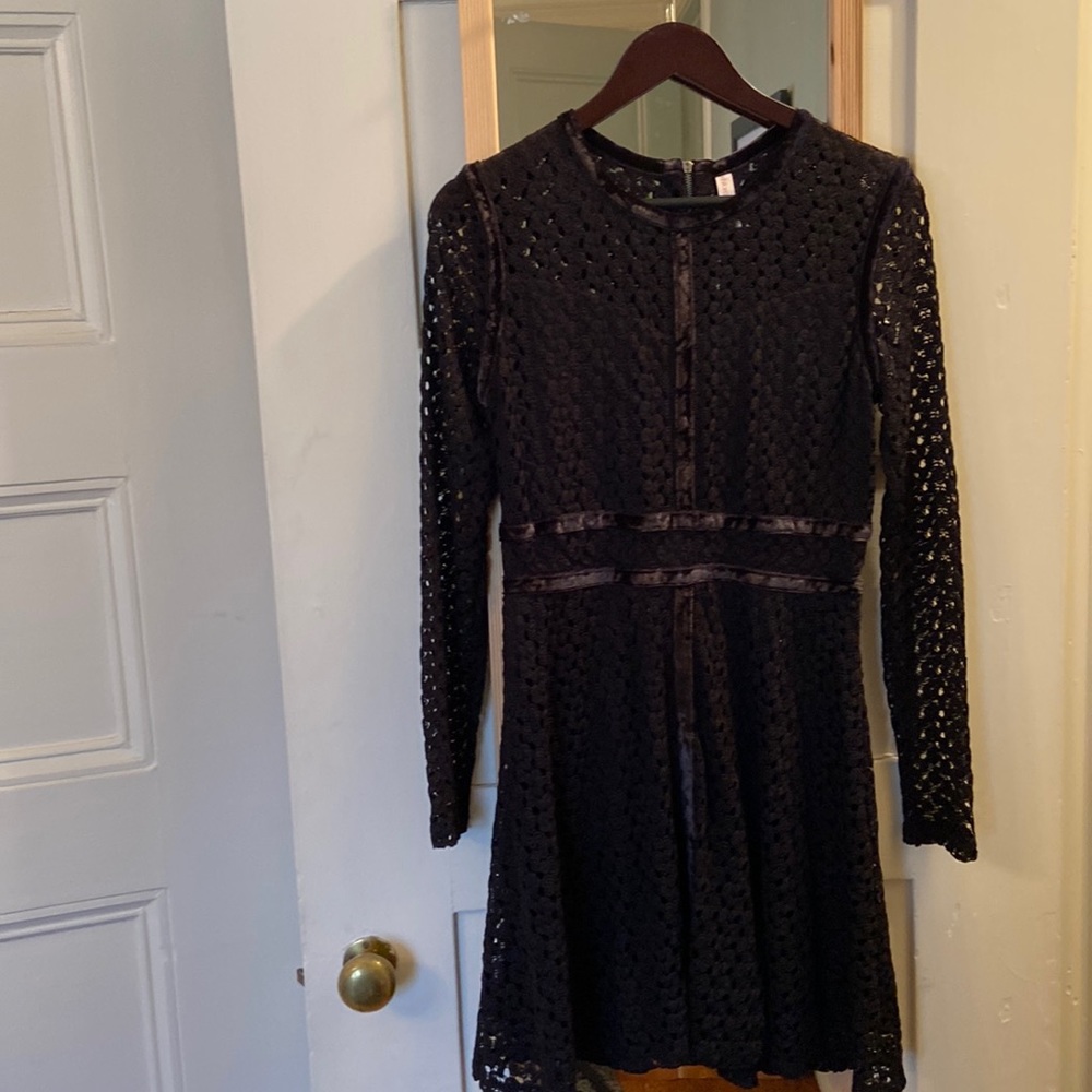 Black floral with velvet detail dress